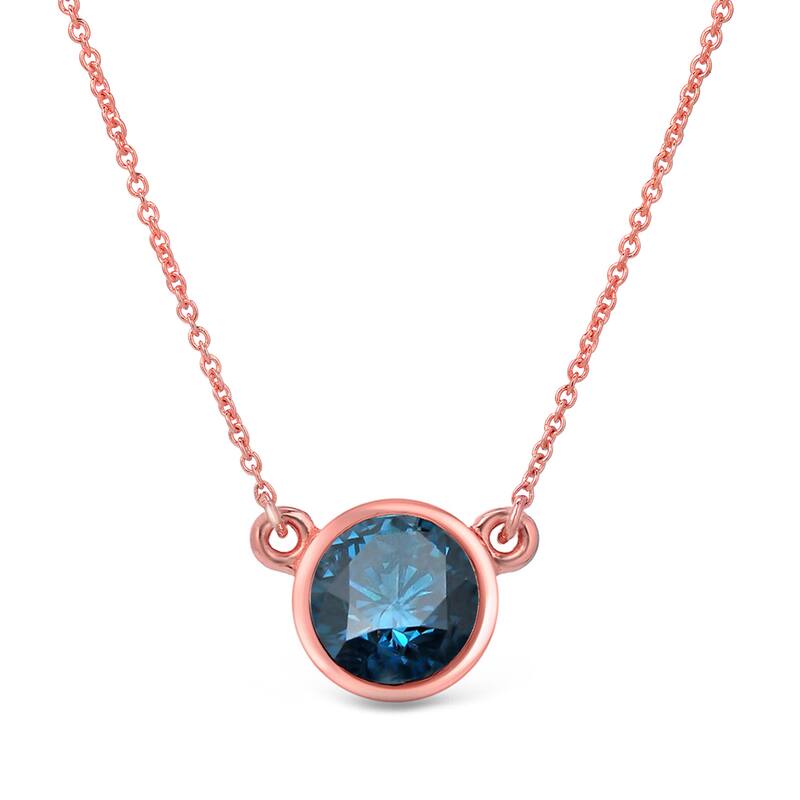 Auriya 1/2ctw Round Solitaire Blue Diamond Necklace 14k Gold Bezel-set (I1-I2)