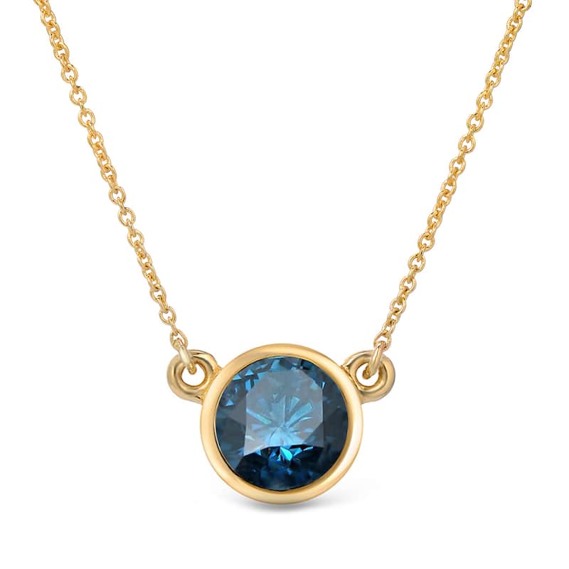 Auriya 14k Gold 3/4ct Solitaire Blue Diamond Bezel-Set Necklace