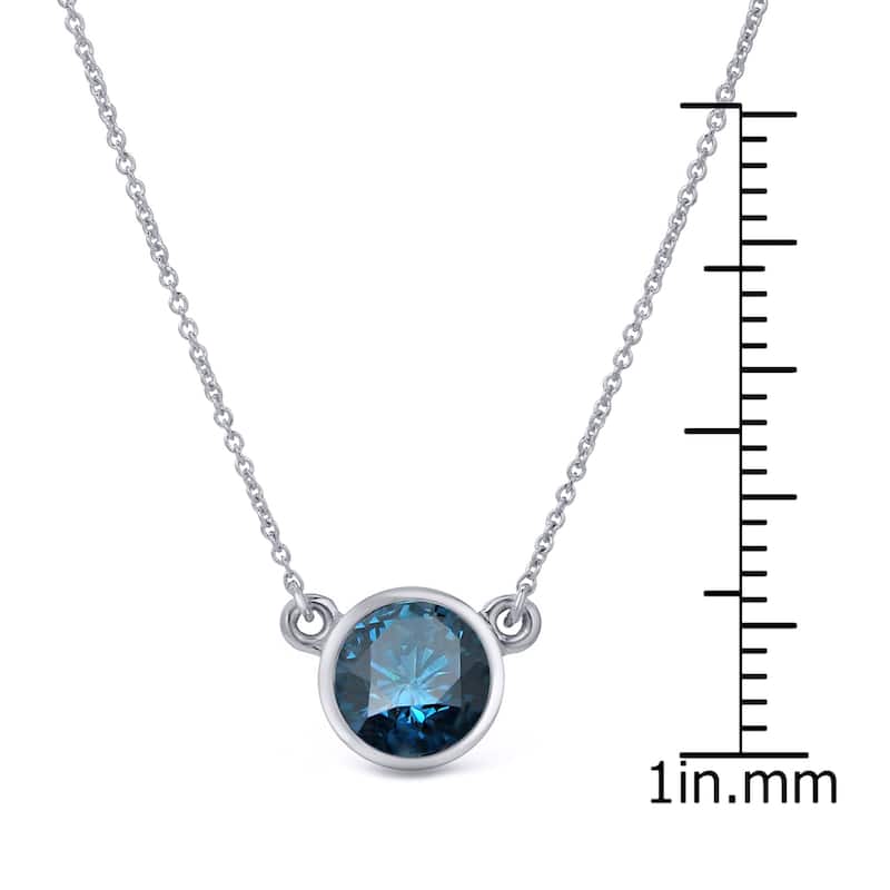 Auriya 14k Gold 3/4ct Solitaire Blue Diamond Bezel-Set Necklace