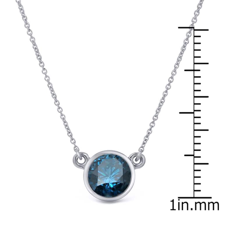 Auriya 1ctw Round Solitaire Blue Diamond Necklace 14k Gold Bezel-set (I1-I2)