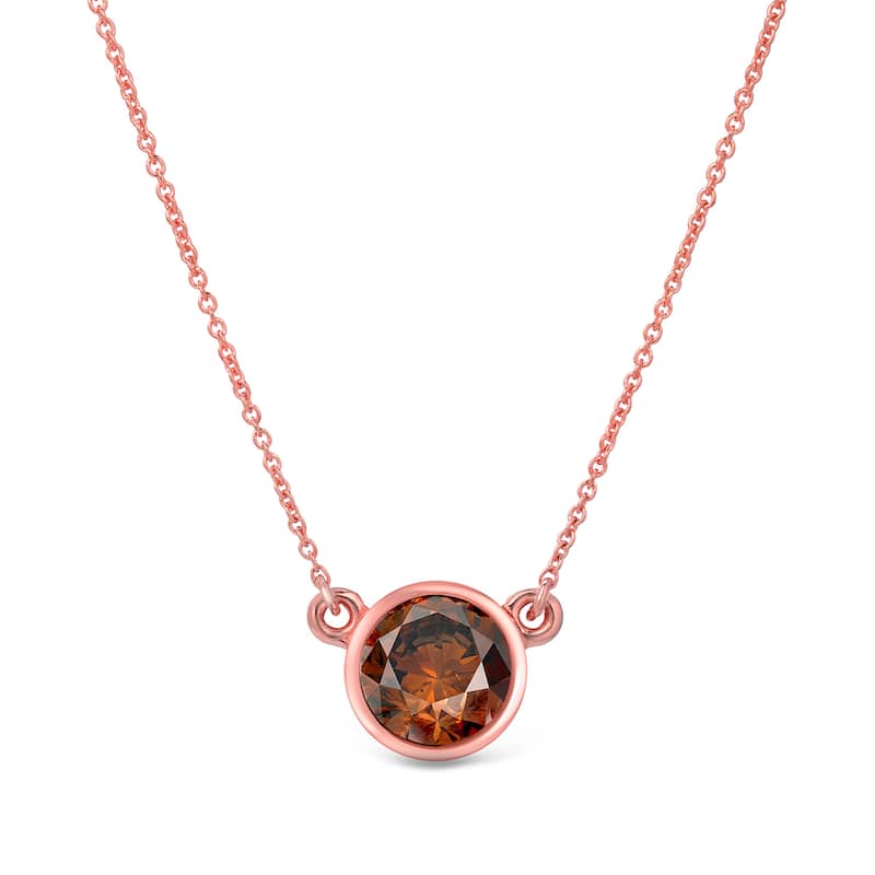 Auriya 14k Gold 1/4ct TDW Round Bezel Set Solitaire Brown Diamond Necklace