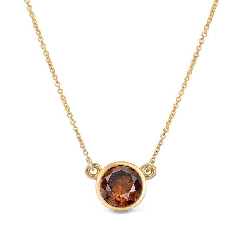 Auriya 14k Gold 1/4ct TDW Round Bezel Set Solitaire Brown Diamond Necklace