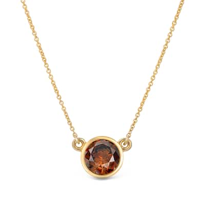 Auriya 14k Gold 1/4ct TDW Round Bezel Set Solitaire Brown Diamond Necklace