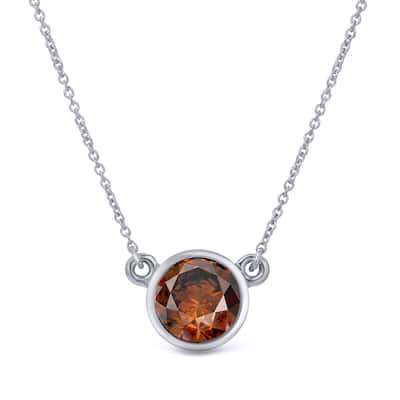 Auriya 14k Gold 1/2ct TDW Round Bezel Set Solitaire Brown Diamond Necklace