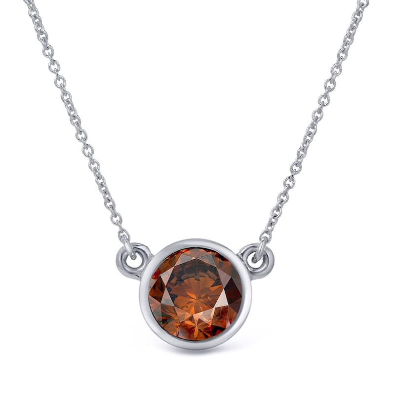 Auriya 14k Gold 3/4ct TDW Round Bezel Set Solitaire Brown Diamond Necklace