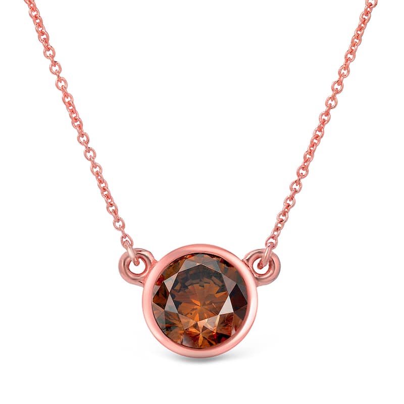 Auriya 14k Gold 3/4ct TDW Round Bezel Set Solitaire Brown Diamond Necklace