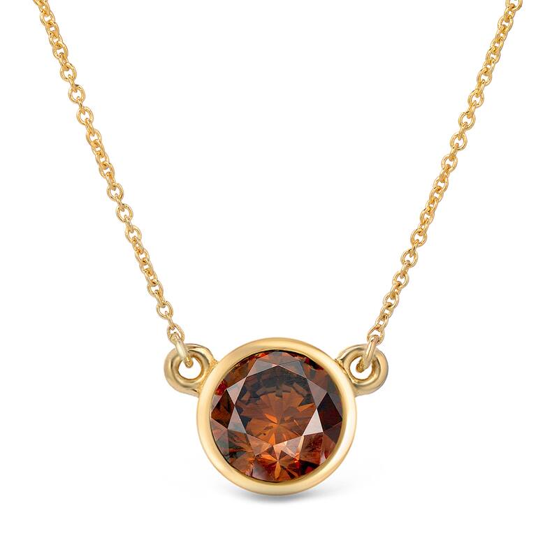 Auriya 14k Gold 3/4ct TDW Round Bezel Set Solitaire Brown Diamond Necklace