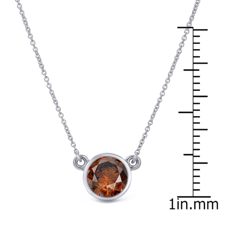 Auriya 14k Gold 3/4ct TDW Round Bezel Set Solitaire Brown Diamond Necklace