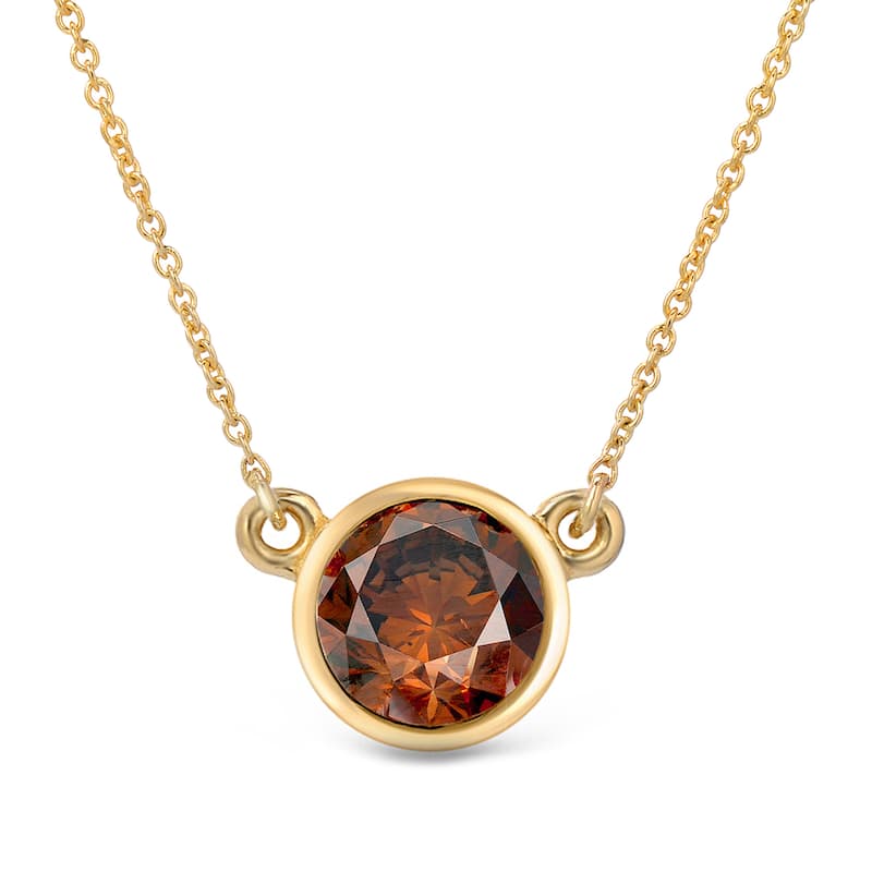 Auriya 14k Gold 1ct TDW Round Bezel Set Solitaire Brown Diamond Necklace