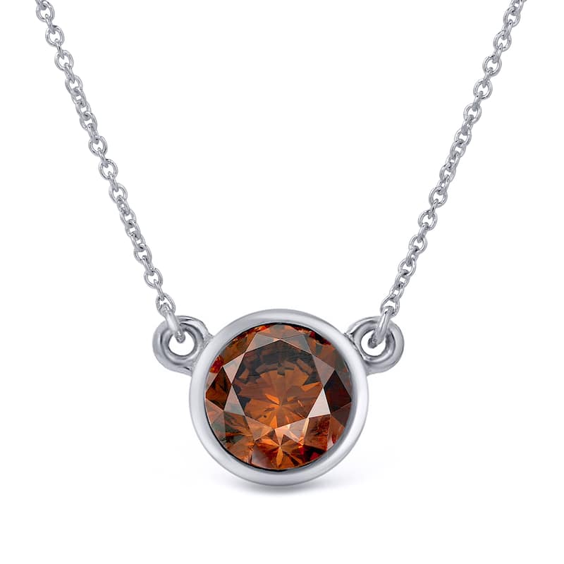 Auriya 14k Gold 1ct TDW Round Bezel Set Solitaire Brown Diamond Necklace