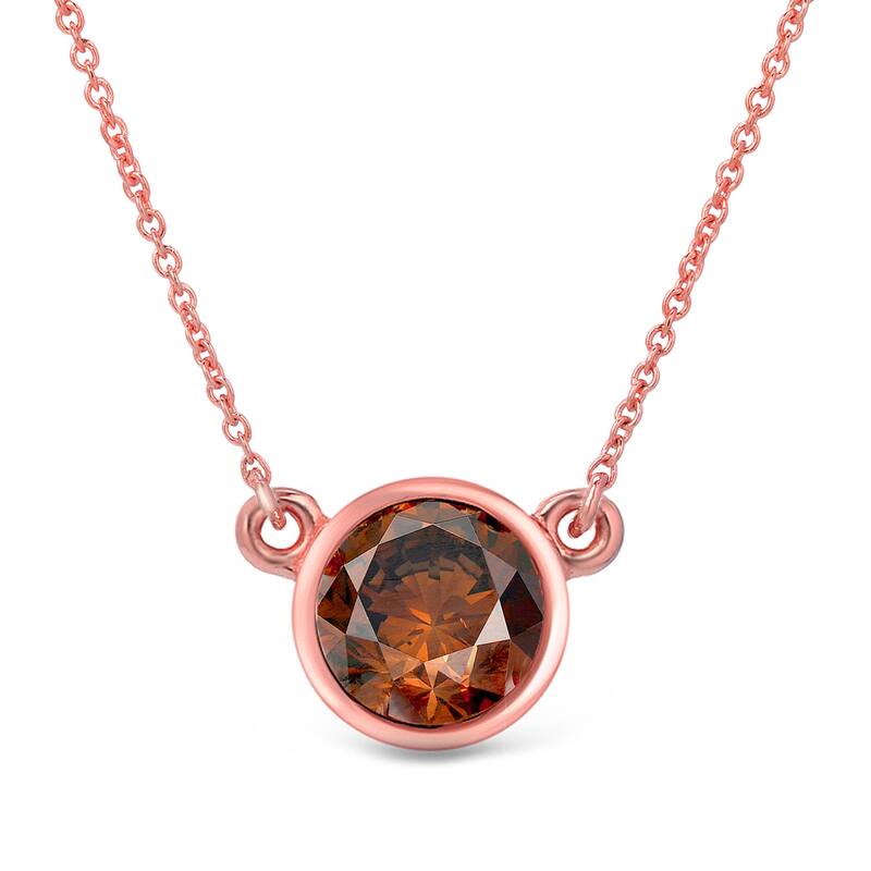 Auriya 14k Gold 1ct TDW Round Bezel Set Solitaire Brown Diamond Necklace