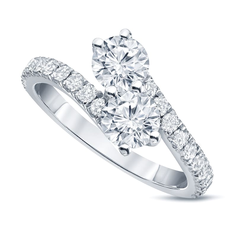 Auriya 1 1/2ct TDW Round Two Stone Diamond Engagement Ring 14k Gold (H-I, SI1-SI2) - 4 - White