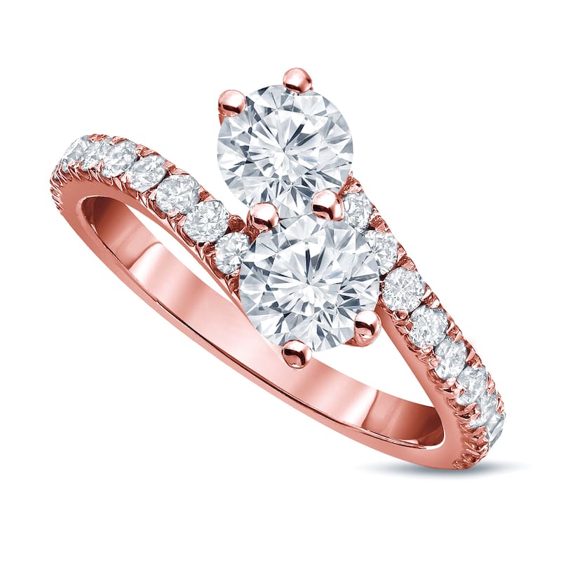 Auriya 1 1/2ct TDW Round Two Stone Diamond Engagement Ring 14k Gold (H-I, SI1-SI2) - 4 - Rose
