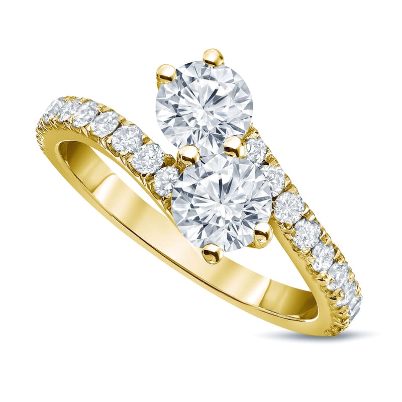 Auriya 1 1/2ct TDW Round Two Stone Diamond Engagement Ring 14k Gold (H-I, SI1-SI2) - 4 - Yellow