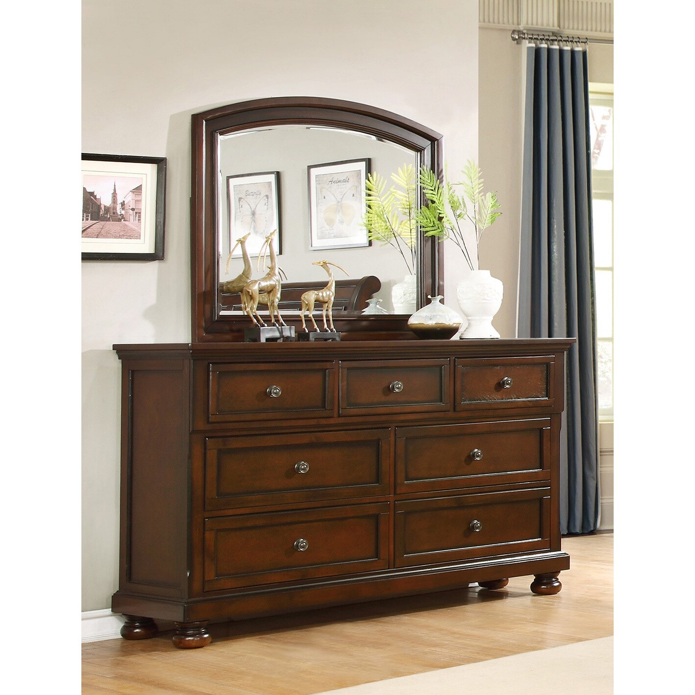 Best Master Furniture Dark Cherry 7-Drawer Dresser and Mirror - Bed Bath &  Beyond - 12376558