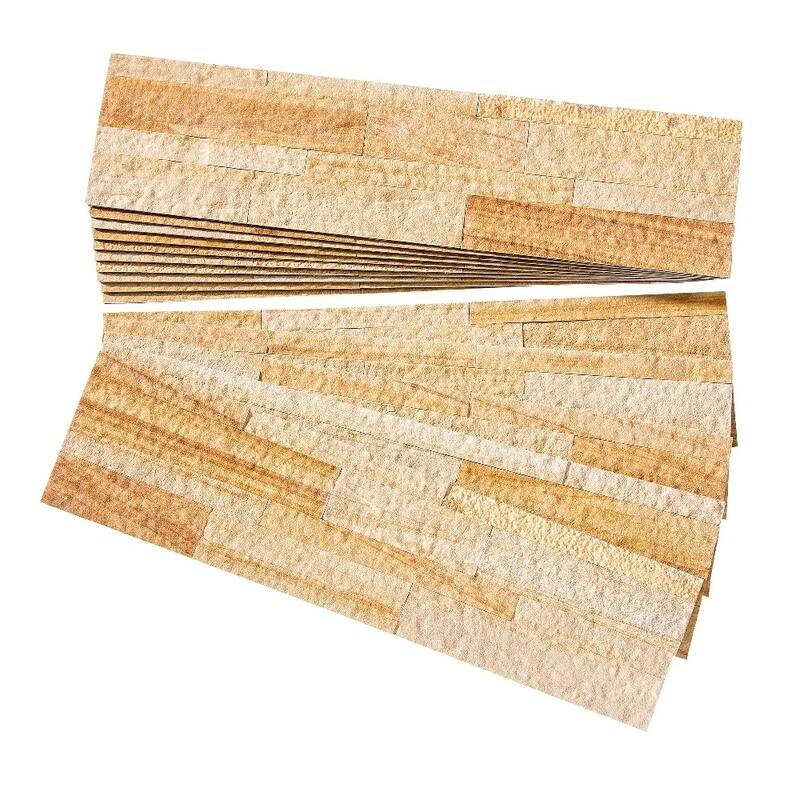 Aspect Golden Sandstone Peel and Stick Stone Backsplash 15 sq. ft. Kit