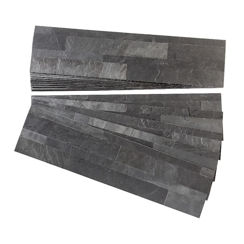 Aspect Charcoal Slate Peel and Stick Stone Backsplash 15 sq. ft. Kit