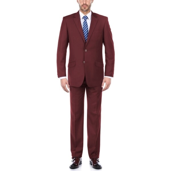 Verno Men's Burgundy 2-piece Slim-fit Suit