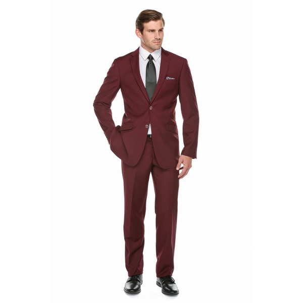 Verno Men's Burgundy 2-piece Slim-fit Suit - Free Shipping Today