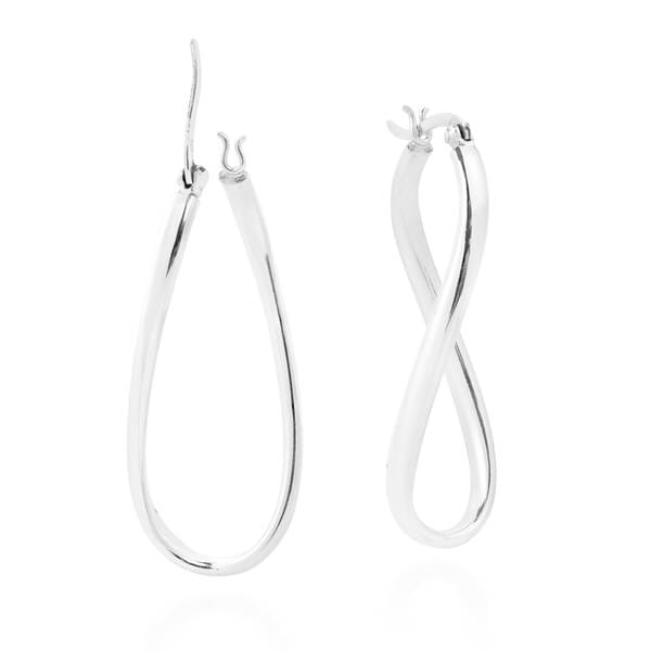Handmade Modern Twist Bent Oval V Lock 925 Silver Hoop Handmade Modern Twist Bent Oval V Lock 925 Silver Hoop Earrings Thailand