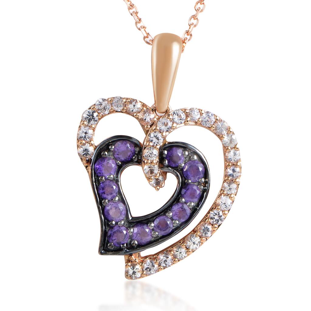 LeVian Women's 14K Rose Gold White Sapphire & Amethyst Heart Pendant Necklace