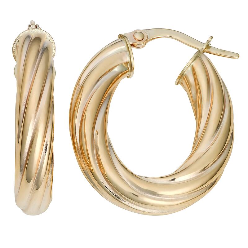 Fremada Italian 14k Yellow Gold High Polish Twist Design Oval Hoop Earrings