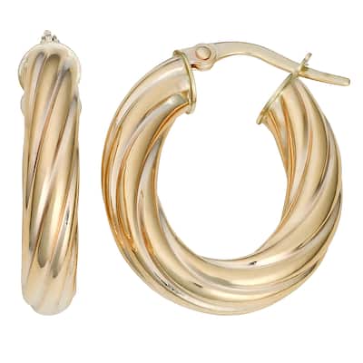 Fremada Italian 14k Yellow Gold High Polish Twist Design Oval Hoop Earrings