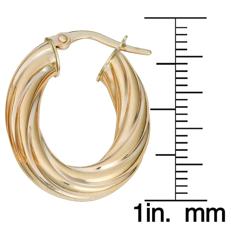 Fremada Italian 14k Yellow Gold High Polish Twist Design Oval Hoop Earrings