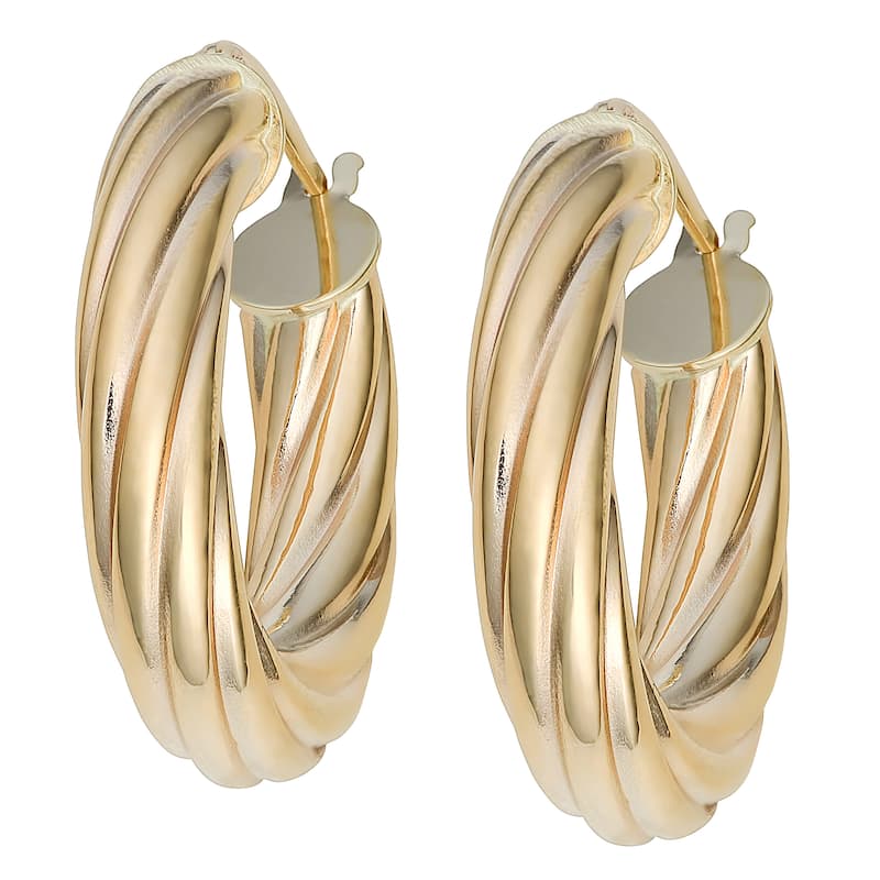 Fremada Italian 14k Yellow Gold High Polish Twist Design Oval Hoop Earrings
