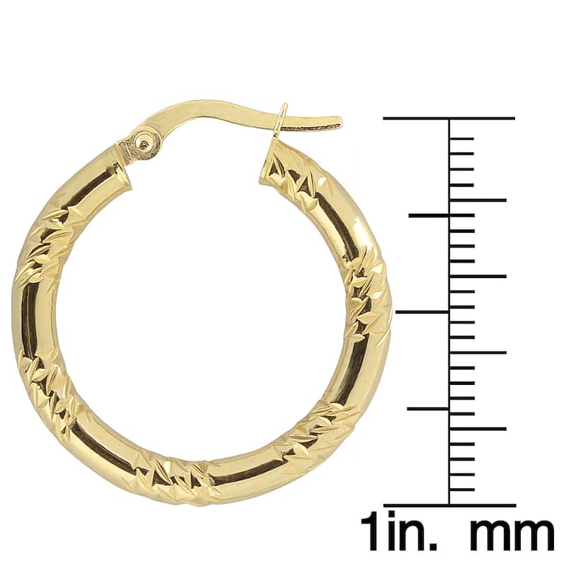 Fremada Italian 14k Yellow Gold 3x20-mm Diamond-cut and High Polish Round Hoop Earrings