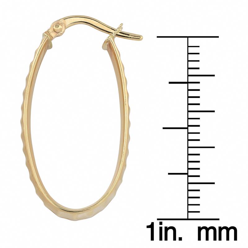 Fremada Italian 14k Yellow Gold High Polish Ripple Design Oval Hoop Earrings, 1.1"