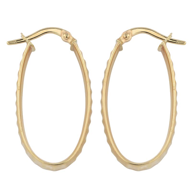 Fremada Italian 14k Yellow Gold High Polish Ripple Design Oval Hoop Earrings, 1.1"