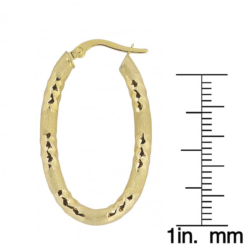 Fremada Italian 14k Yellow Gold Diamond-cut and Satin Finished Oval Hoop Earrings