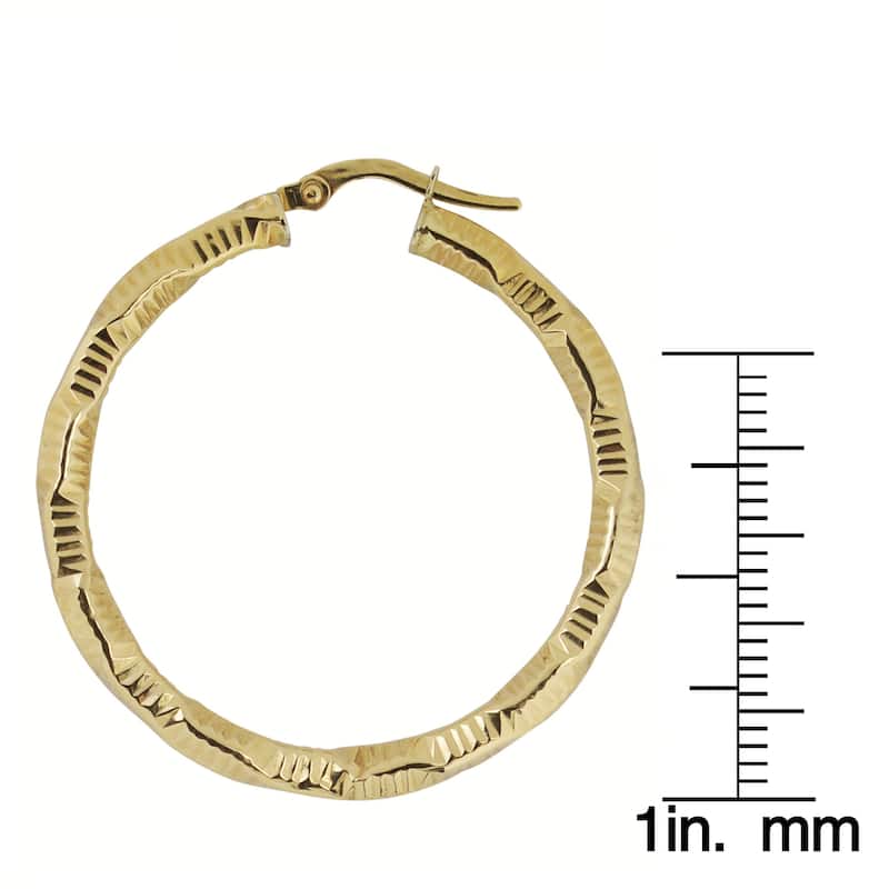 Fremada Italian 14k Yellow Gold 3 x 30 mm Diamond-cut Round Hoop Earrings