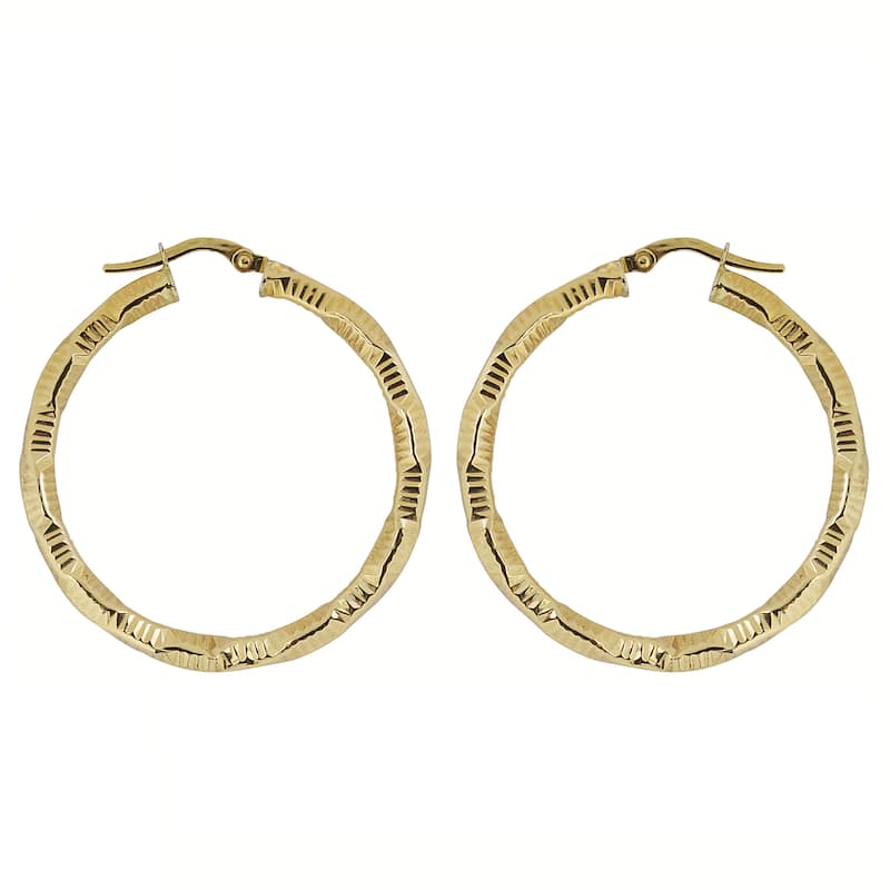 Fremada Italian 14k Yellow Gold 3 x 30 mm Diamond-cut Round Hoop Earrings
