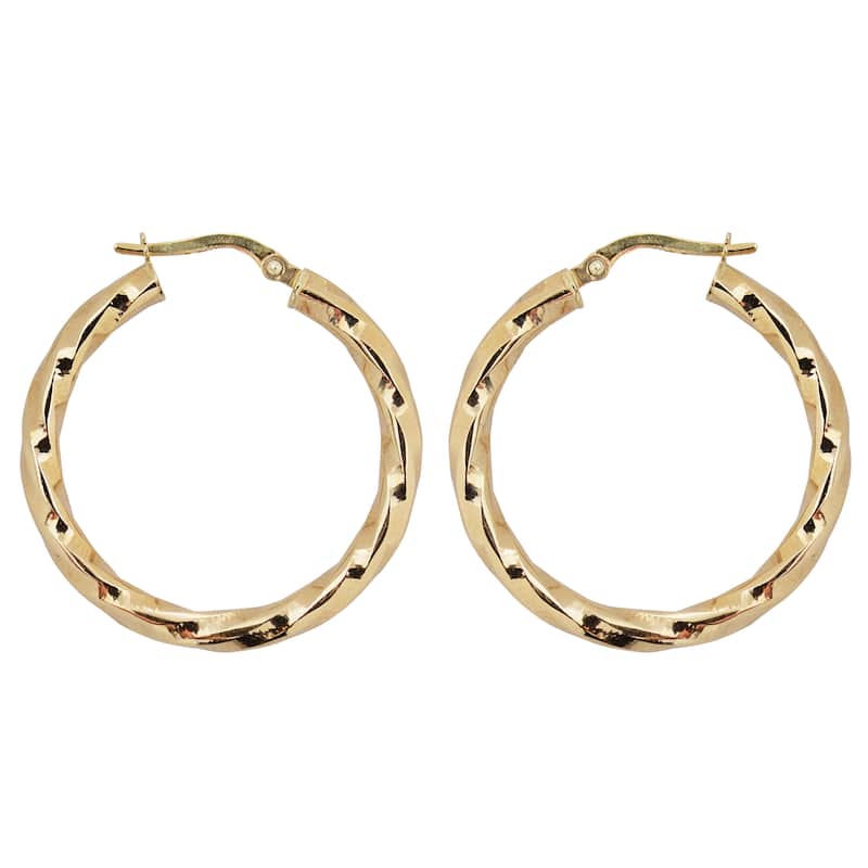 Fremada Italian 14K Yellow Gold 3x25-mm High Polish Twist Design Round Hoop Earrings