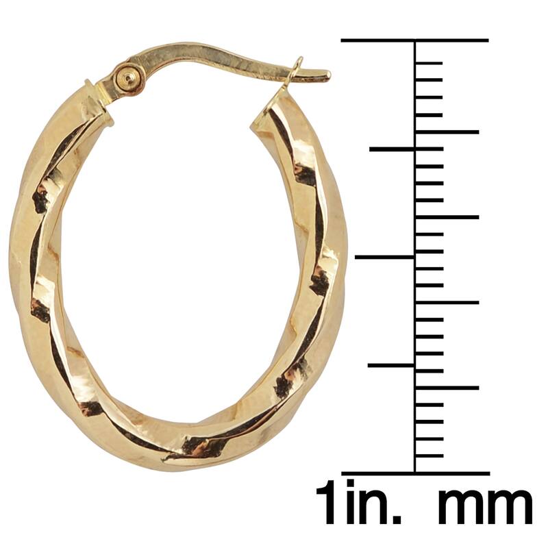 Fremada Italian 14k Yellow Gold High Polish Twist Design Oval Hoop Earrings