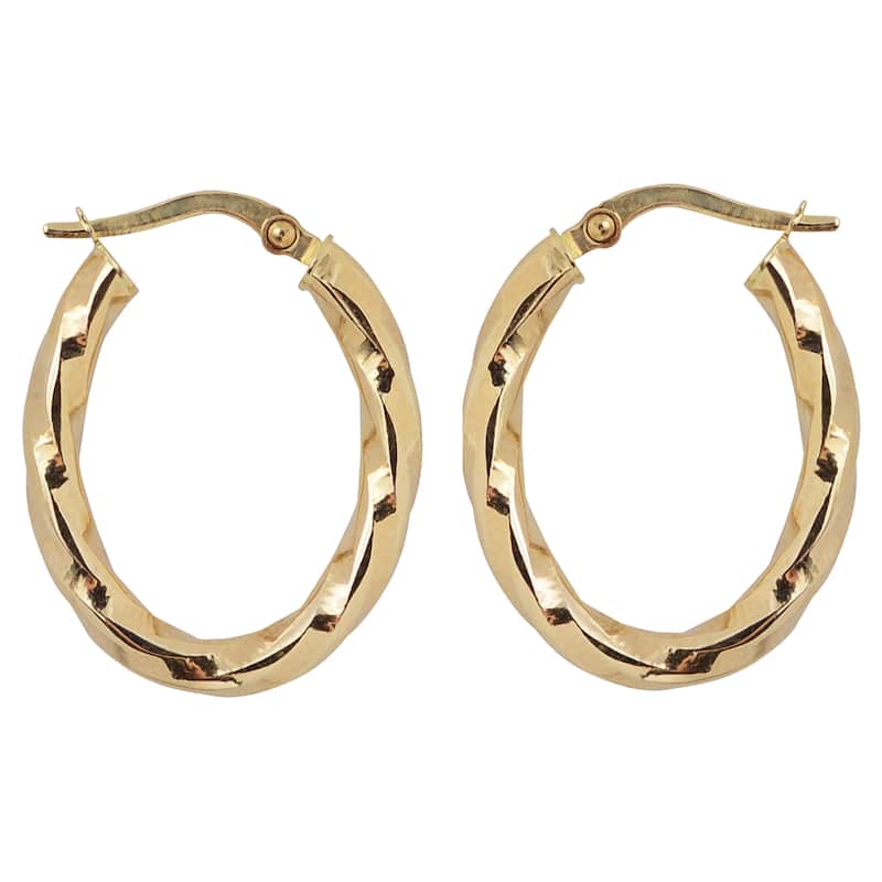 Fremada Italian 14k Yellow Gold High Polish Twist Design Oval Hoop Earrings
