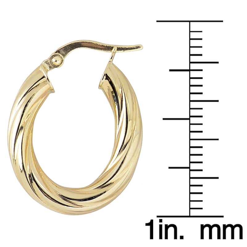 Fremada Italian 14k Yellow Gold High Polish Twist Design Oval Hoop Earrings