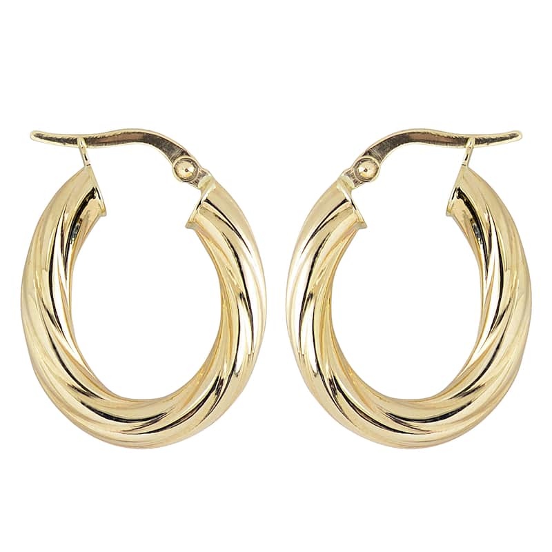 Fremada Italian 14k Yellow Gold High Polish Twist Design Oval Hoop Earrings