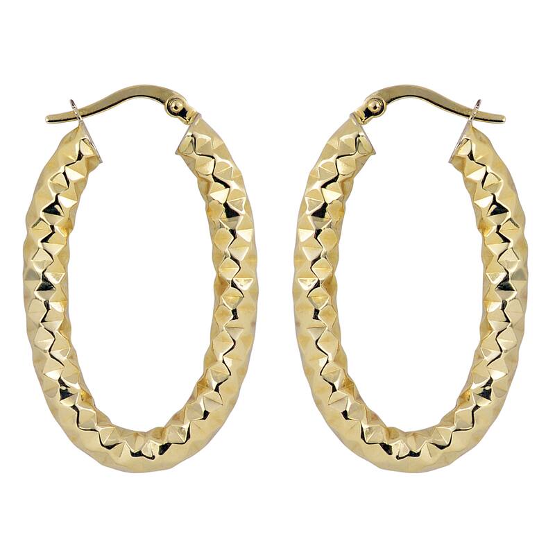 Fremada Italian 14k Yellow Gold 4-mm Diamond-cut Oval Hoop Earrings
