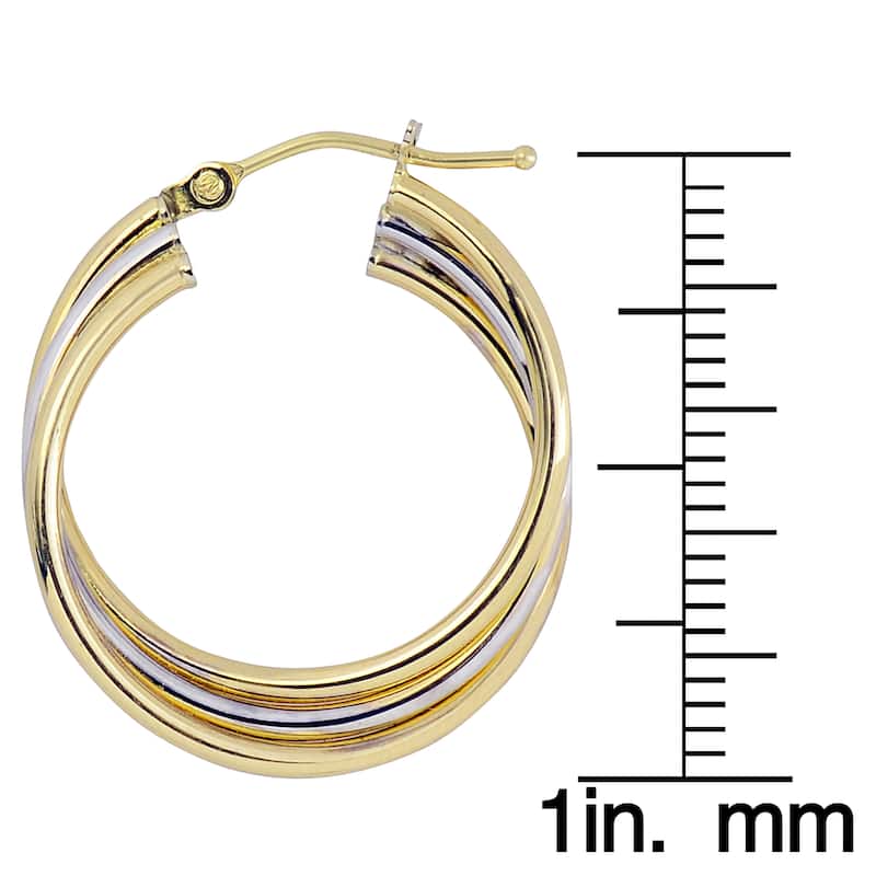 Fremada Italian 14k Two-tone Gold High Polish Overlapping Triple Hoop Earrings