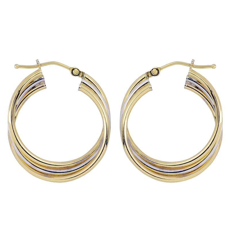 Fremada Italian 14k Two-tone Gold High Polish Overlapping Triple Hoop Earrings