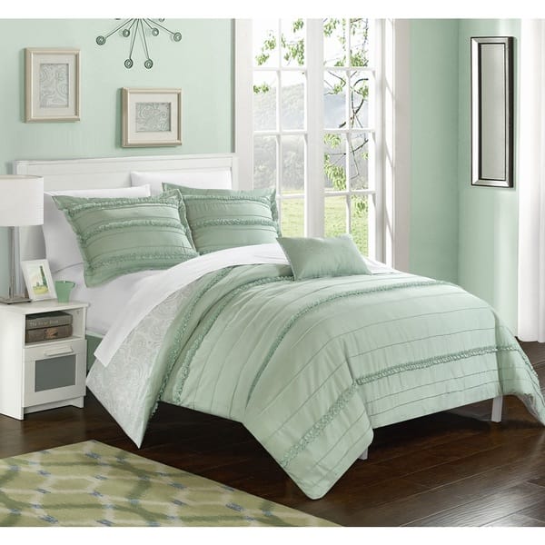 Shop Chic Home Atticus Green Duvet Cover 4 Piece Set On Sale