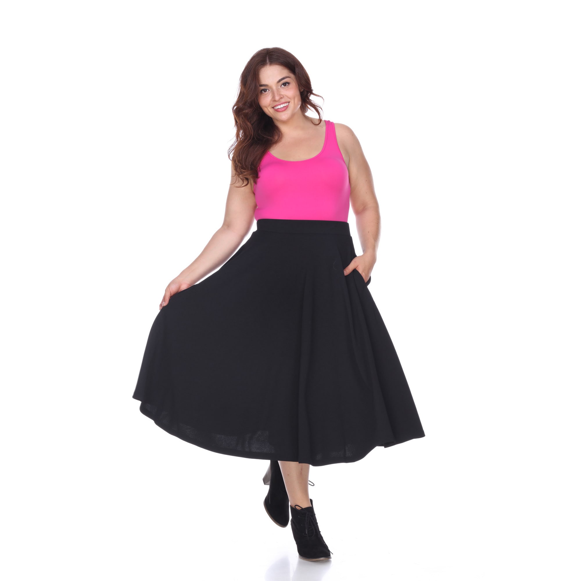 white mark flared midi skirt with pockets