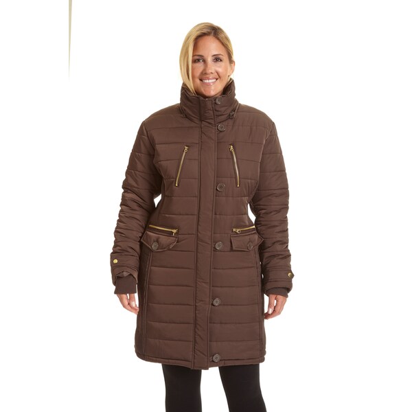 Plus Size 3/4-length Hooded Puffer Coat 
