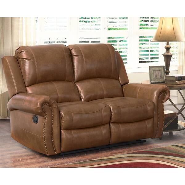 Shop Abbyson Skyler Cognac Leather Reclining Loveseat On Sale