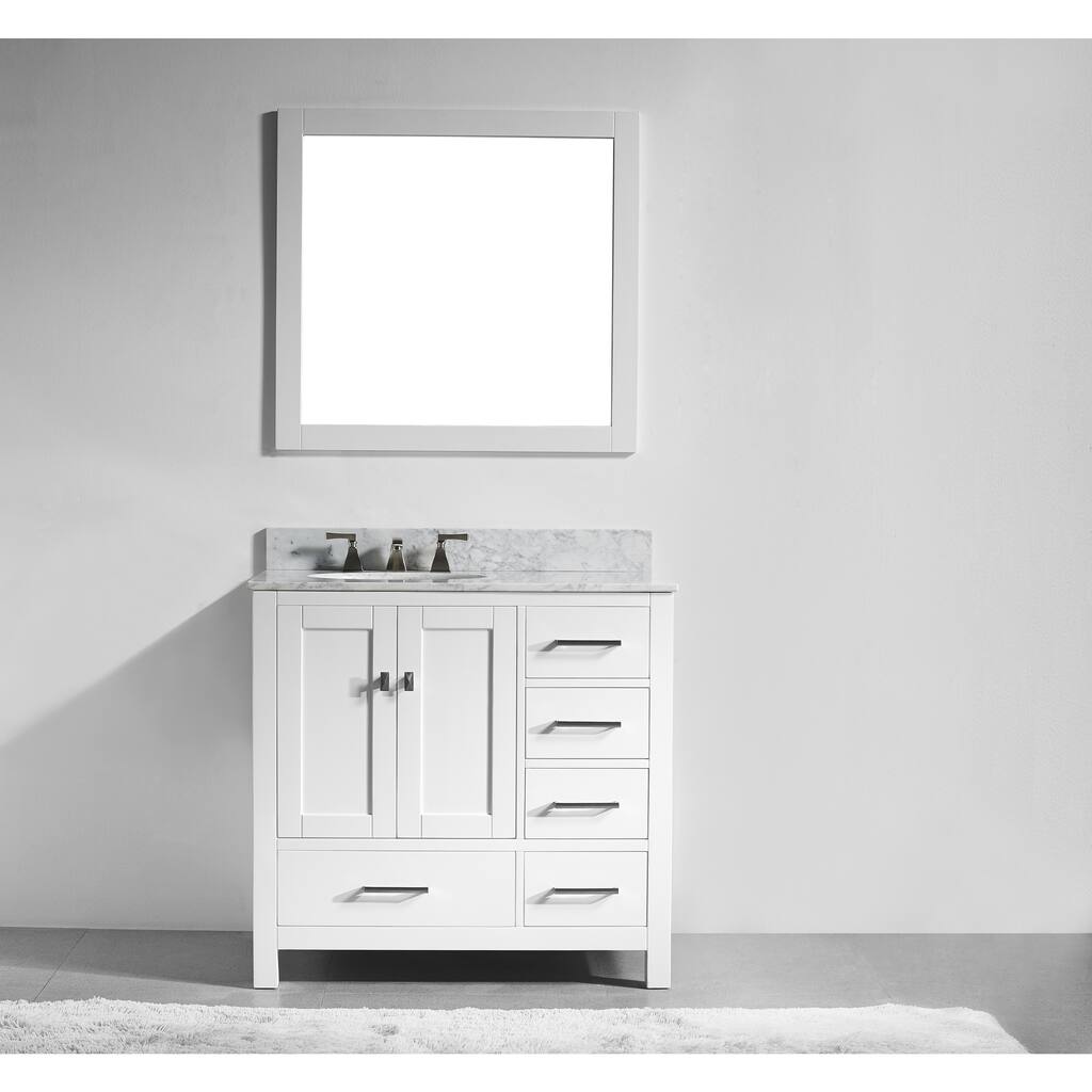 36-inch White Solid Wood Single Sink Bathroom Vanity with Soft Closing Drawers, and Mirror