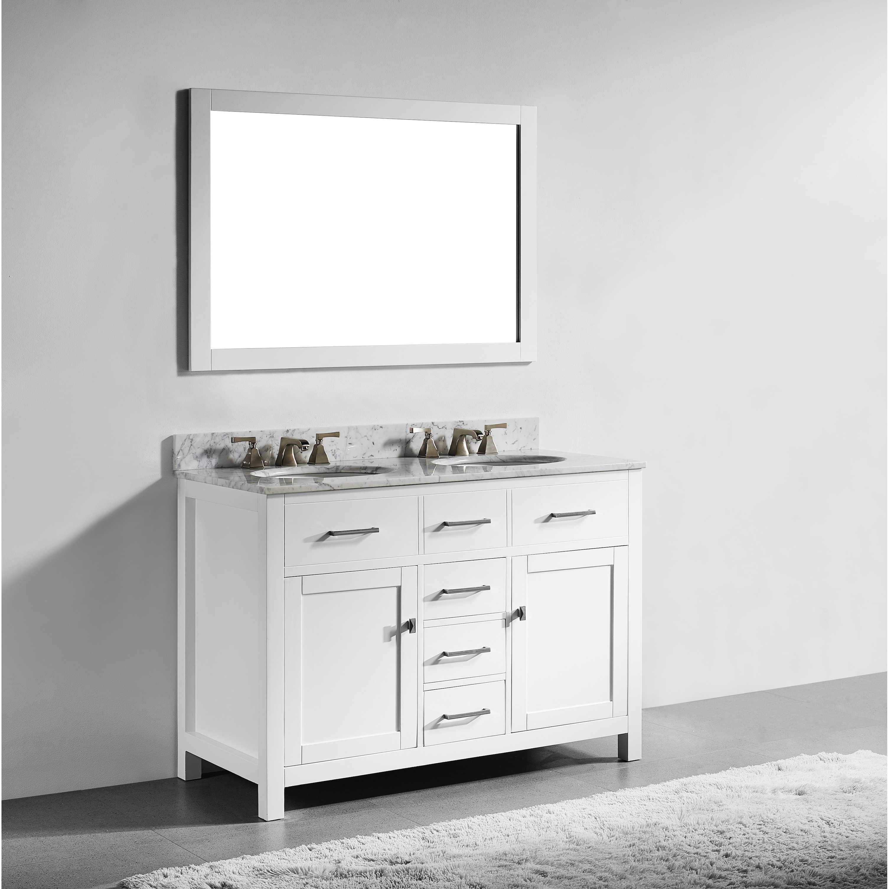 48 Inch White Finish Solid Wood Double Sink Bathroom Vanity With Soft Closing Drawers