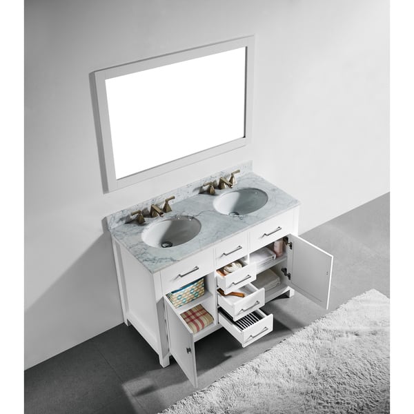 48 Inch White Finish Solid Wood Double Sink Bathroom Vanity With Soft Closing Drawers And Mirror